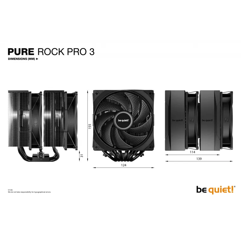 be quiet! Pure Rock Pro 3 Czarny chłodzenie powietrzne procesora 12 cm 1 szt.
