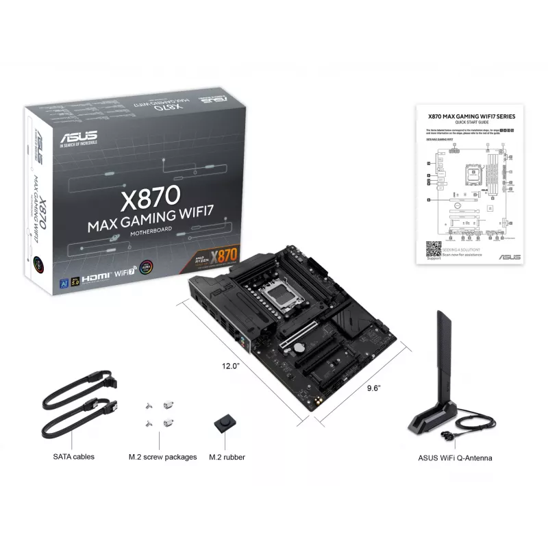 Płyta główna ASUS X870 MAX GAMING WIFI7 ATX — AMD X870, Socket AM5, DDR5, 4 DIMM, 256 GB, Wi‑Fi 7, Bluetooth 5.4, 3 M.2, 2x USB4 Gen3x2