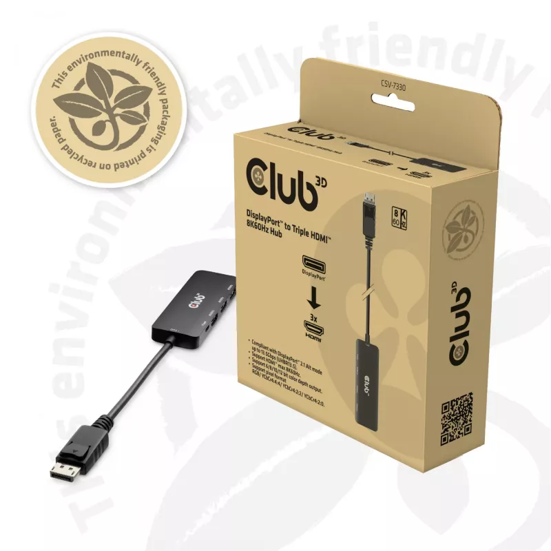 CLUB3D DisplayPort™ na Triple HDMI™ 8K60Hz Hub, DisplayPort, HDMI, 2.1b/1.4a, 13,5 Mbit/s, 120 Hz, 3840 x 2160, 7680 x 4320