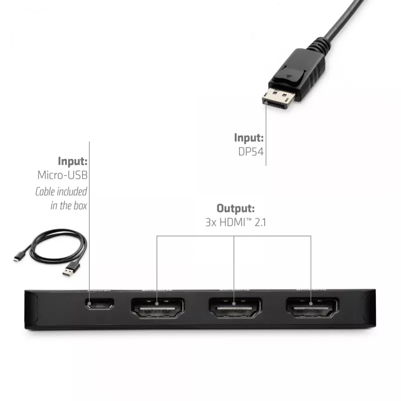 CLUB3D DisplayPort™ na Triple HDMI™ 8K60Hz Hub, DisplayPort, HDMI, 2.1b/1.4a, 13,5 Mbit/s, 120 Hz, 3840 x 2160, 7680 x 4320
