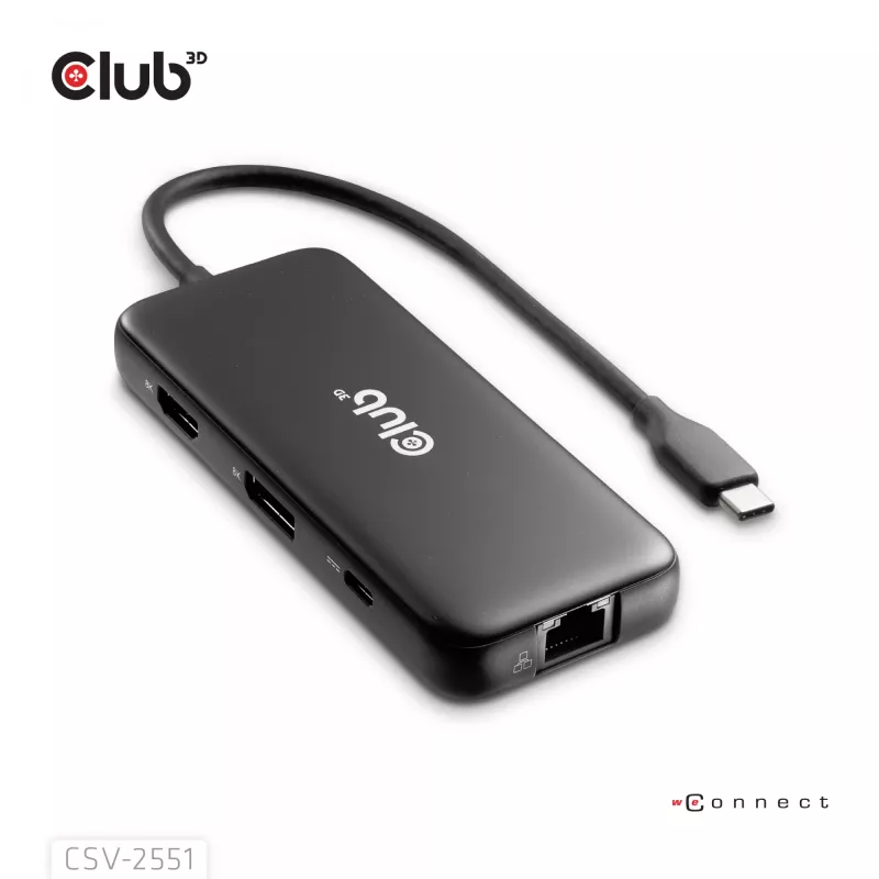 CLUB3D 8-1 Przenośna stacja dokująca USB Type-C® 10Gbps do HDMI™ i DisplayPort™ 8K30Hz PD maks. 100W