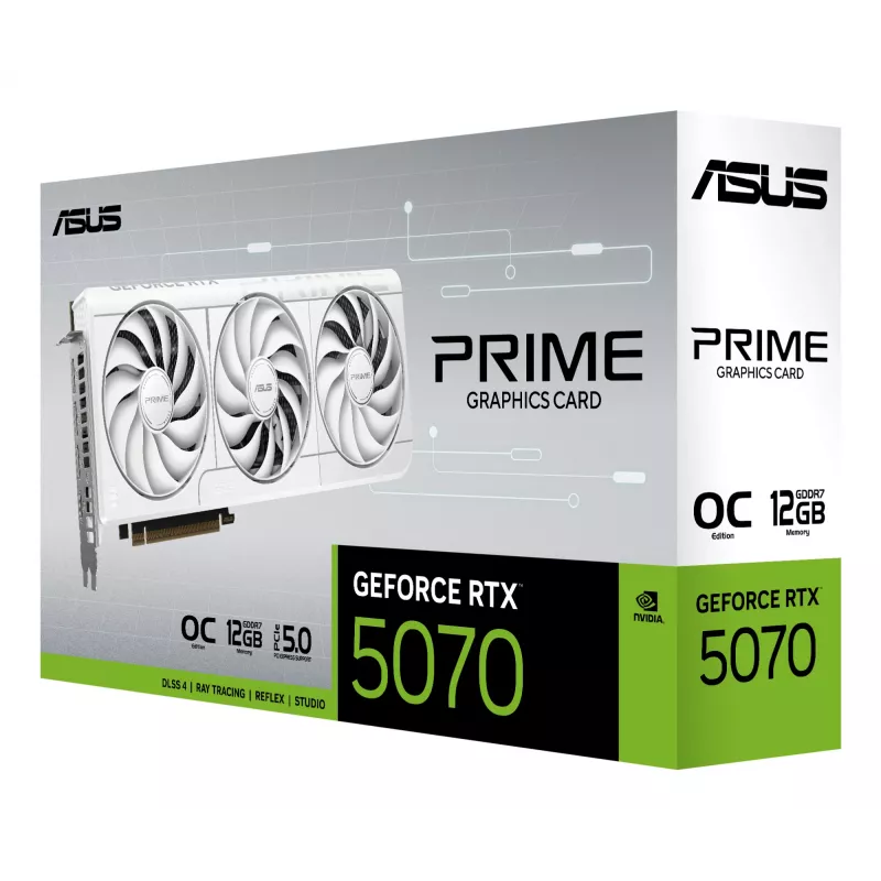 Karta graficzna ASUS GeForce RTX 5070 12 GB GDDR7, PCIe 5.0, 192-bit, biała, 3 wentylatory