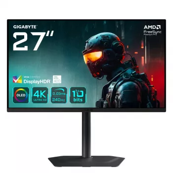Monitor gamingowy GIGABYTE MO27U2 OLED 4K UHD - 3840 x 2160, 240Hz, 0.03ms, 1000 cd/m², Display HDR True Black 400, HDMI 2.1, Displayport 1.4