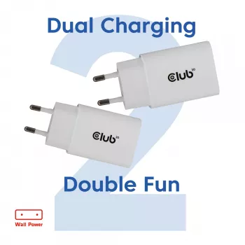 Ładowarka USB‑C 2 szt. CLUB3D CAC-3020, łączna moc 30 W, biała