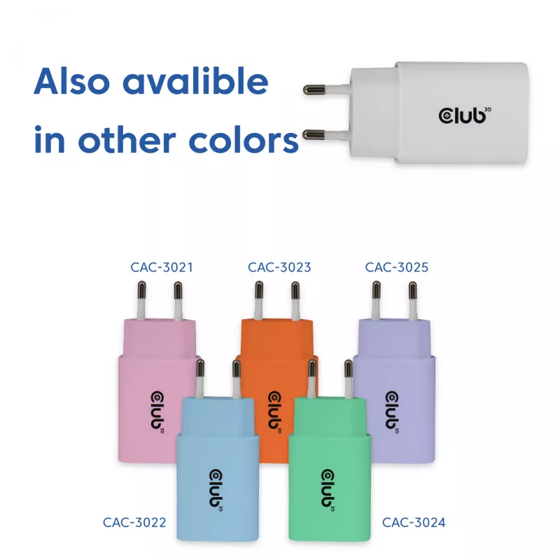 Ładowarka USB‑C 2 szt. CLUB3D CAC-3020, łączna moc 30 W, biała