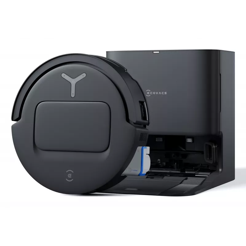 Robot odkurzający Ecovacs Deebot T80 Omni — bezworkowy, pojemnik na kurz 3 l, zbiornik na wodę 0,11 l, bateria 6400 mAh, czas pracy 297 min, czarny