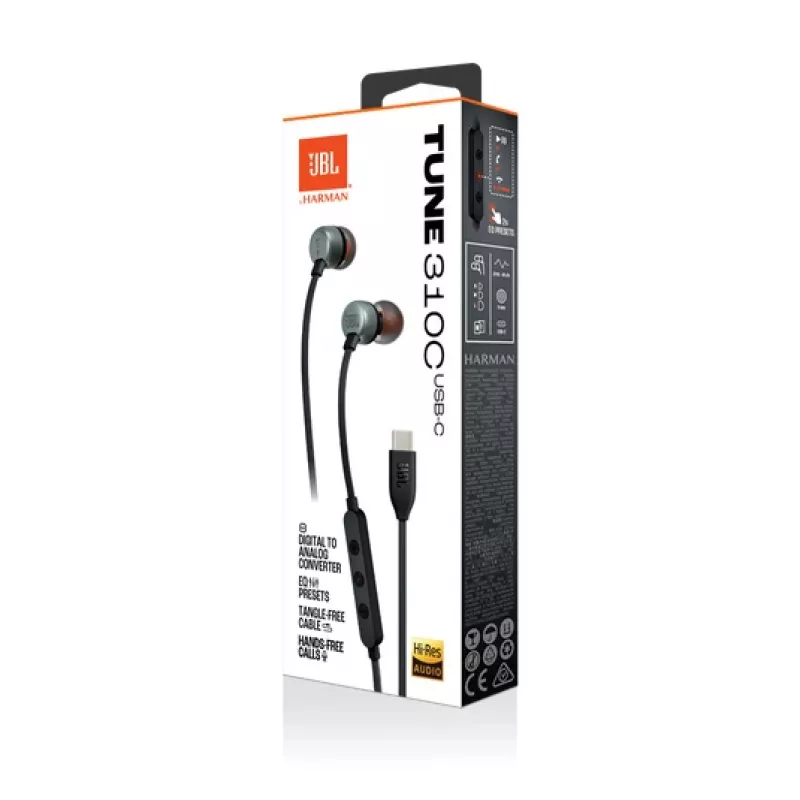 Słuchawki JBL Tune 310C Przewodowe Douszne Rozmowy/Muzyka USB Type-C Czarny