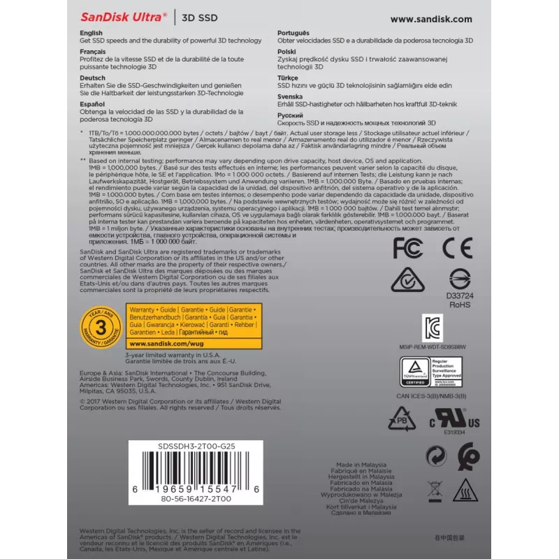 WESTERN DIGITAL SSD - SanDisk Ultra 3D - 2TB - SATA 6Gb/s - 2.5in