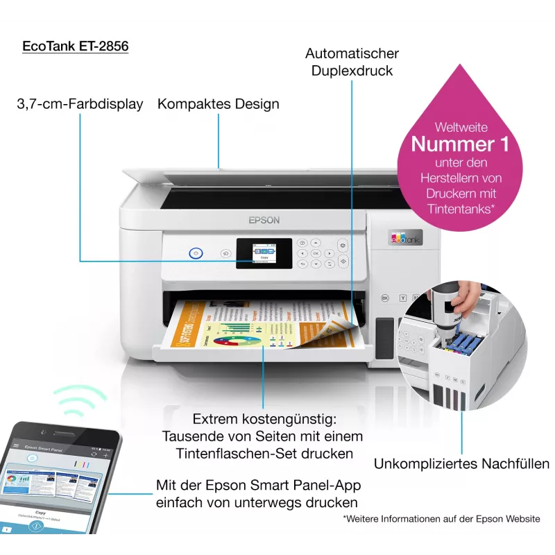 Epson EcoTank ET-2856 A4 5760 x 1440 DPI 33 ppm Wi-Fi atramentowa