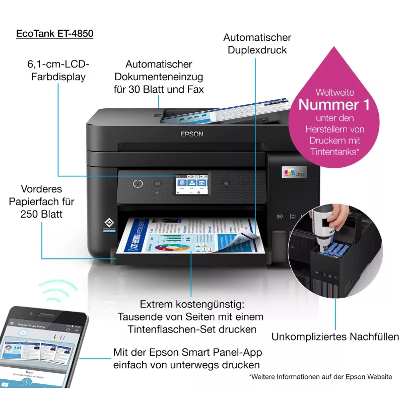 Epson EcoTank ET-4850 Atramentowy A4 4800 x 1200 DPI 33 ppm Wi-Fi