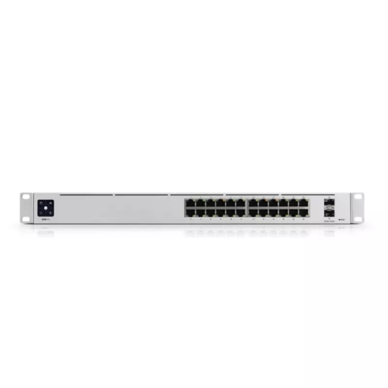 Przełącznik zarządzalny UBIQUITI USW-PRO-24-EU — 24× Gigabit RJ-45, 2× SFP+, L2/L3, do montażu w szafie, srebrny