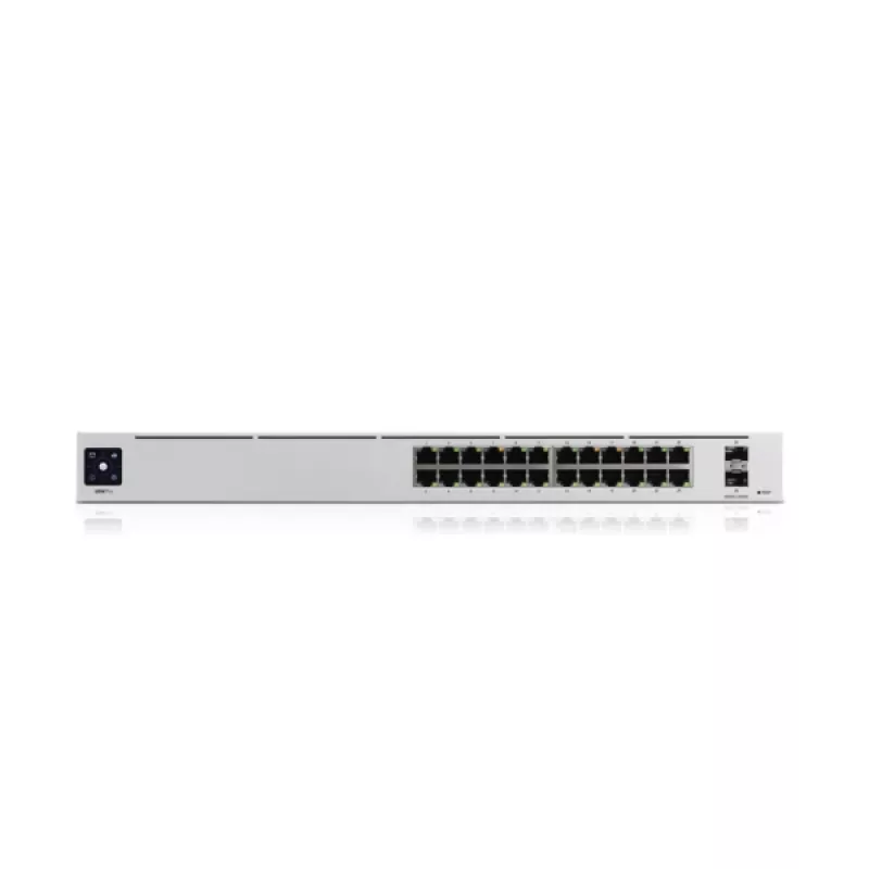 Przełącznik zarządzalny UBIQUITI USW-PRO-24-EU — 24× Gigabit RJ-45, 2× SFP+, L2/L3, do montażu w szafie, srebrny
