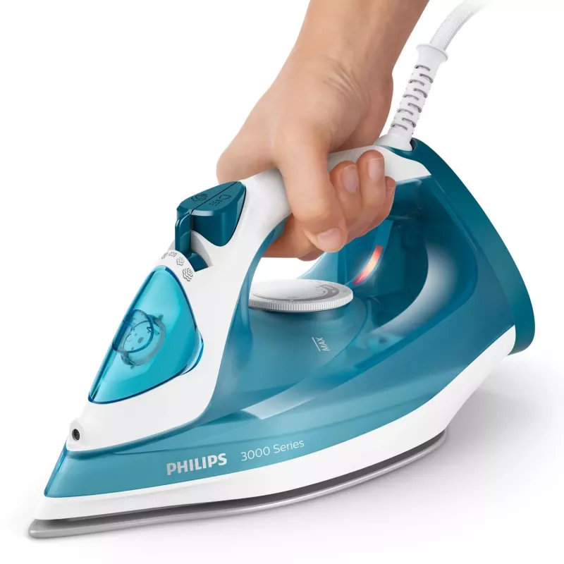 Żelazko parowe Philips DST3011/20 — 2100 W, ceramiczna stopa, zbiornik 0,3 l, przewód 1,9 m, niebieskie