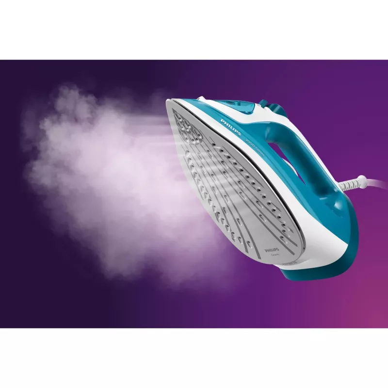 Żelazko parowe Philips DST3011/20 — 2100 W, ceramiczna stopa, zbiornik 0,3 l, przewód 1,9 m, niebieskie
