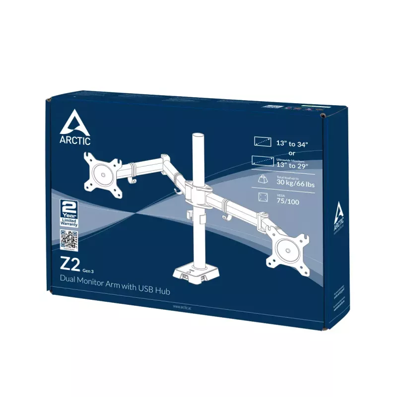 ARCTIC Z2 (Gen 3) - Podwójne ramię do monitorów z hubem USB