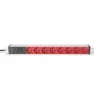 DIGITUS 1U Aluminium PDU, rackmountable 10A Plug, 250VAC 50/60Hz, 8x Czerwony CEE 7/7 outlet pre-fuse, IEC C14 plug