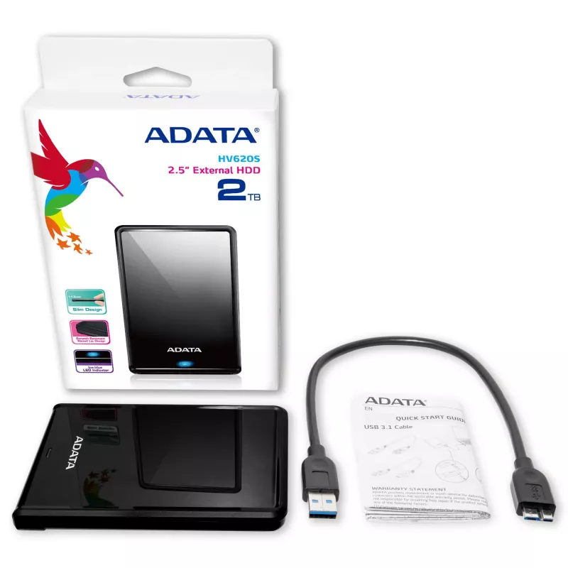 ADATA AHV620S-2TU3-CBK zewnętrzny dysk twardy 2 TB 2,5 cala Micro-USB B 3.2 Gen 1 (3.1 Gen 1) Czarny
