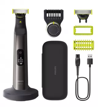 Philips OneBlade Pro 360 QP6652/61 do twarzy i ciała, wbudowany wyświetlacz, zmywalny, bateria, chrom