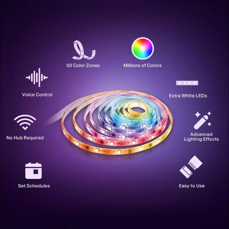 TP-Link Tapo Smart Light Strip, Wielokolorowy, Inteligentna taśma LED, Wi-Fi, Biały, 802.11b, 802.11g, Wi-Fi 4 (802.11n), LED, Wielokolorowy