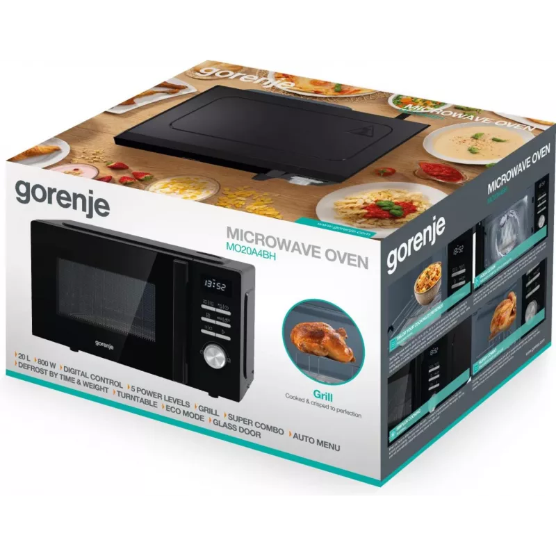 Kuchenka mikrofalowa kombinowana Gorenje MO20A4BH — 20 L, 800 W, czarna, 5 poziomów mocy