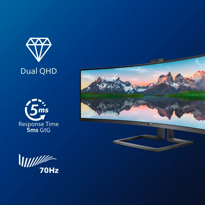 Philips P Line 32:9 SuperWide zakrzywiony wyświetlacz LCD 499P9H/00, 124 cm (48,8 cala), 5120 x 1440 pikseli, UltraWide Dual Quad HD, LCD, 5 ms, Czarny