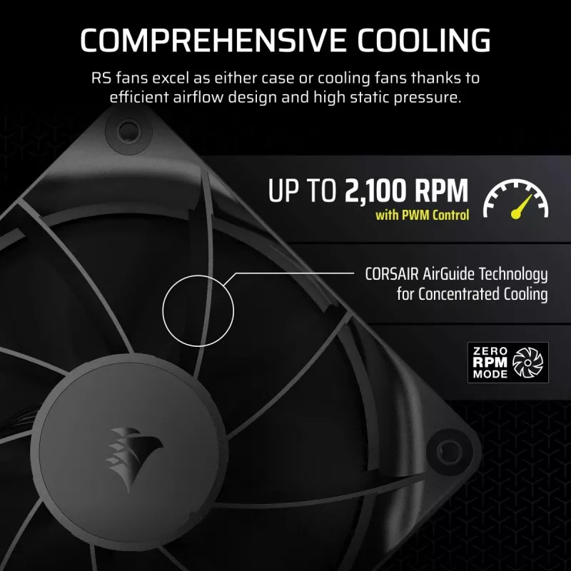 Wentylator Corsair RS120 12 cm Czarny 420-2100 RPM 0.2-4.15 mmH2O