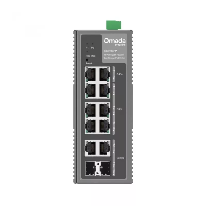 TP-Link Omada 10-Port Switch Gigabit Ethernet Przemysłowy Łatwy w Zarządzaniu z 6 Portami PoE+ i 2 Portami PoE++