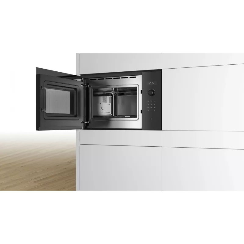 Wbudowana kuchenka mikrofalowa solo Bosch Serie 6 BFL554MB0 – 900 W, 25 l, sterowanie pokrętłem i dotykowe, czarna