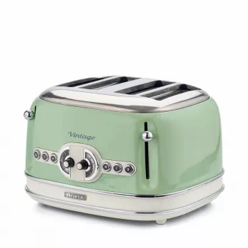 Ariete 156 4 Slice Vintage Toaster, 1600 W, 6 poziomów opiekania, stal nierdzewna malowana w kolorze pastelowej zieleni, bez koszyków do kanapek. Zielony