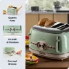 Ariete 156 4 Slice Vintage Toaster, 1600 W, 6 poziomów opiekania, stal nierdzewna malowana w kolorze pastelowej zieleni, bez koszyków do kanapek. Zielony
