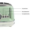 Ariete 156 4 Slice Vintage Toaster, 1600 W, 6 poziomów opiekania, stal nierdzewna malowana w kolorze pastelowej zieleni, bez koszyków do kanapek. Zielony