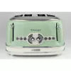 Ariete 156 4 Slice Vintage Toaster, 1600 W, 6 poziomów opiekania, stal nierdzewna malowana w kolorze pastelowej zieleni, bez koszyków do kanapek. Zielony