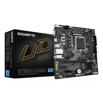 Płyta główna GIGABYTE B760M H DDR4 - obsługa procesorów Intel Core 14. generacji, 6+1+1 fazowa cyfrowa sekcja VRM, do 3200MHz DDR4 (OC), 2xPCIe 4.0 M.2, GbE LAN, USB 3.2 Gen1