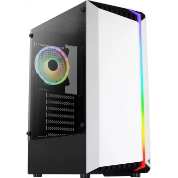 Obudowa PC AEROCOOL Bionic Midi Tower Biała — ATX, szkło hartowane, 2x wnęki 3,5 cala, 6x 2,5 cala, GPU 297 mm, niebieski LED