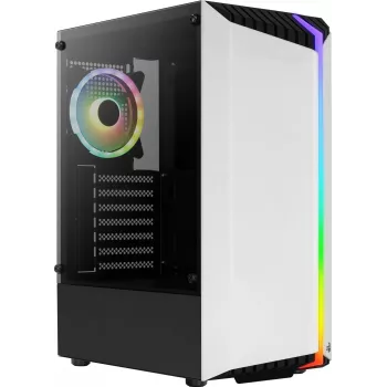 Obudowa PC AEROCOOL Bionic Midi Tower Biała — ATX, szkło hartowane, 2x wnęki 3,5 cala, 6x 2,5 cala, GPU 297 mm, niebieski LED
