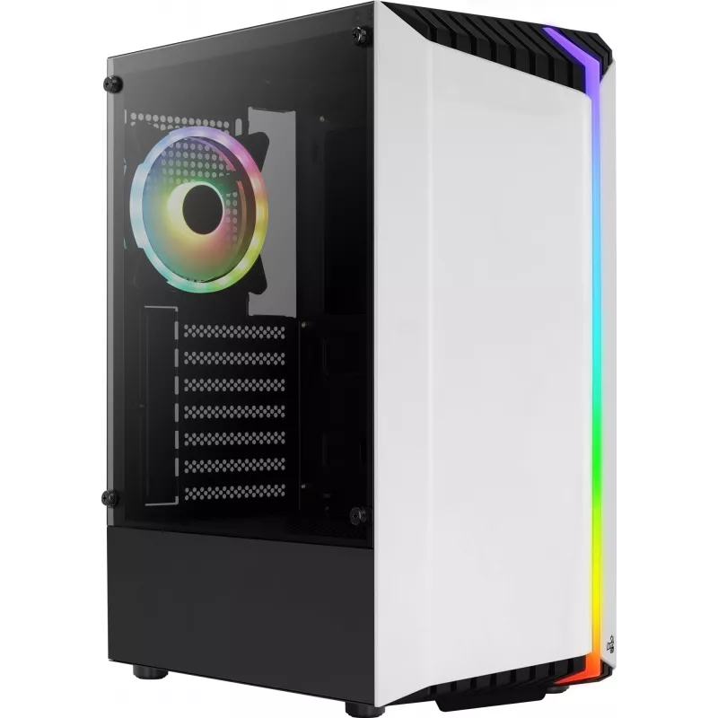Obudowa PC AEROCOOL Bionic Midi Tower Biała — ATX, szkło hartowane, 2x wnęki 3,5 cala, 6x 2,5 cala, GPU 297 mm, niebieski LED