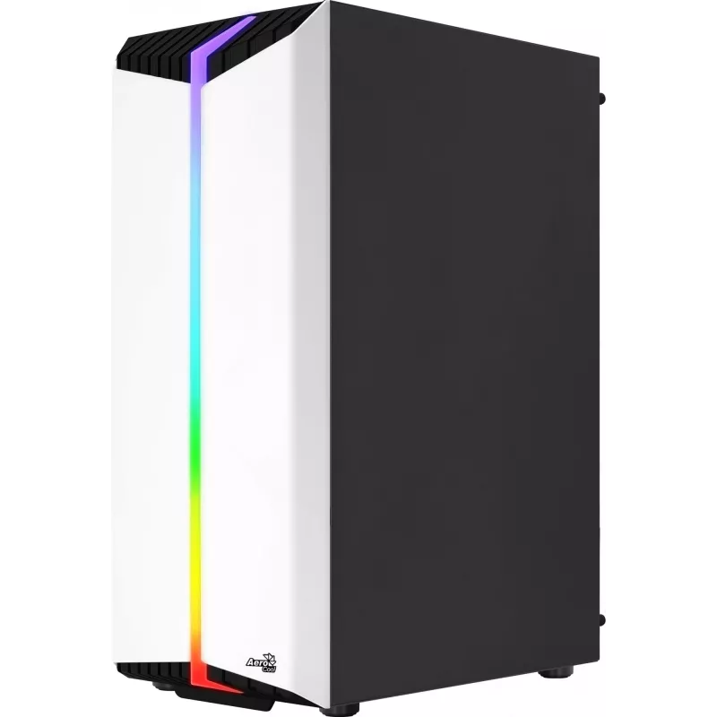 Obudowa PC AEROCOOL Bionic Midi Tower Biała — ATX, szkło hartowane, 2x wnęki 3,5 cala, 6x 2,5 cala, GPU 297 mm, niebieski LED