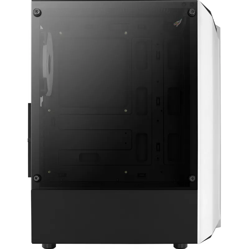Obudowa PC AEROCOOL Bionic Midi Tower Biała — ATX, szkło hartowane, 2x wnęki 3,5 cala, 6x 2,5 cala, GPU 297 mm, niebieski LED