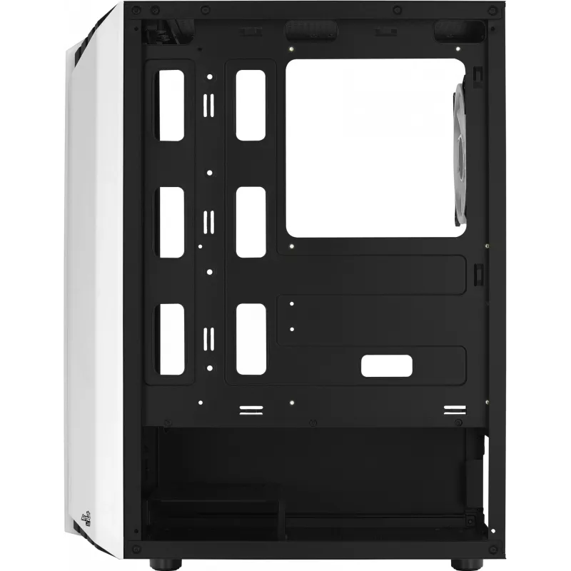 Obudowa PC AEROCOOL Bionic Midi Tower Biała — ATX, szkło hartowane, 2x wnęki 3,5 cala, 6x 2,5 cala, GPU 297 mm, niebieski LED