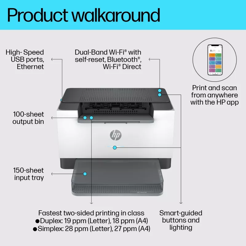 Drukarka HP LaserJet M207dw, Laser, 600 x 600 DPI, A4, 27 str./min, drukowanie dwustronne, szary, biały
