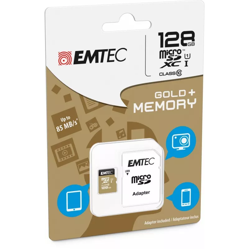 EMTEC Micro SD Card SDXC Class 10 Gold + 128GB