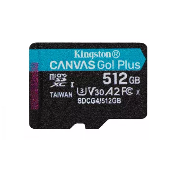Kingston Technology 512GB microSDXC Canvas Go Plus Gen4 200R A2 U3 pojedyncze opakowanie w/o ADP