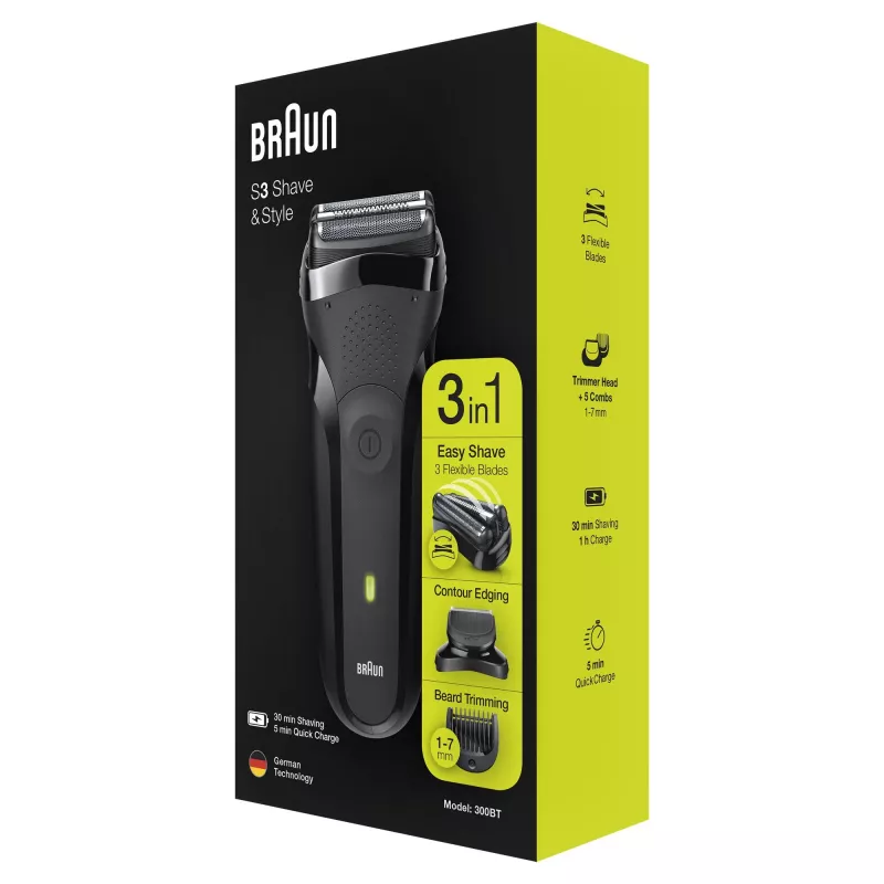 Golarka elektryczna Braun Series 3 Shave&Style 300BT, maszynka do golenia dla mężczyzn, czarna