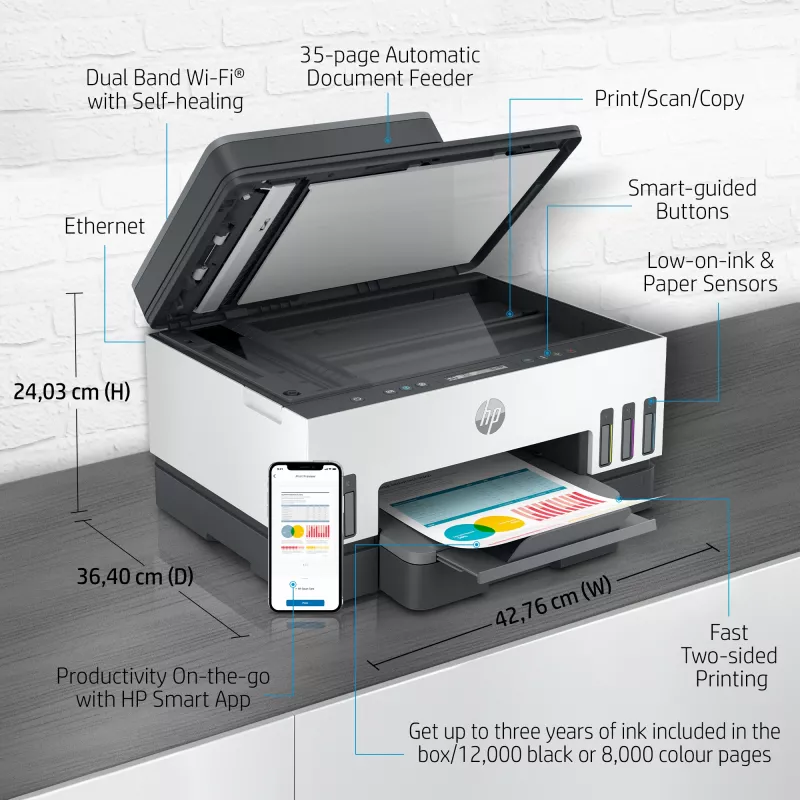 HP Smart Tank 7305 Bezprzewodowa kolorowa drukarka wielofunkcyjna, drukowanie dwustronne; kopiarka, skaner