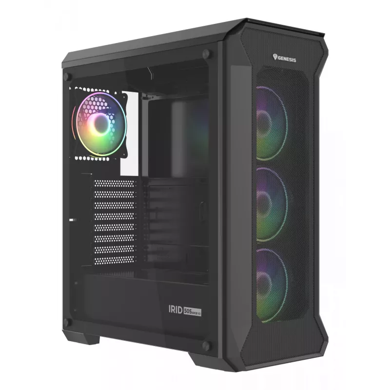 GENESIS Irid 505 ARGB Midi Tower Czarny, Przezroczysty