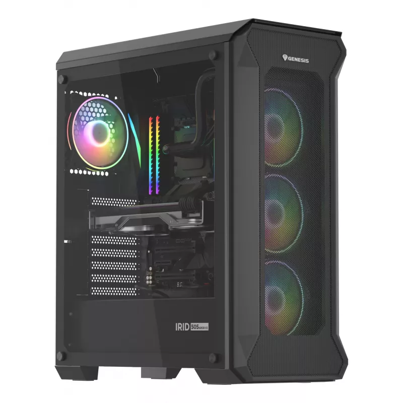 GENESIS Irid 505 ARGB Midi Tower Czarny, Przezroczysty