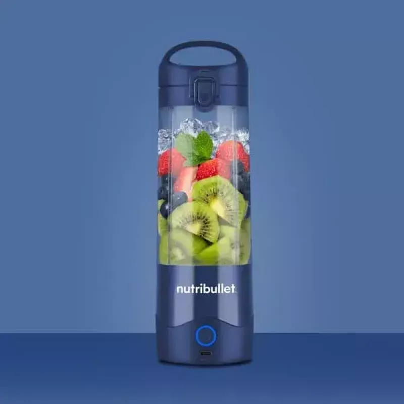 Sport blender NUTRIBULLET Portable 0.475 L, zasilany bateriami, ostrza ze stali nierdzewnej, misa Tritan, granatowy