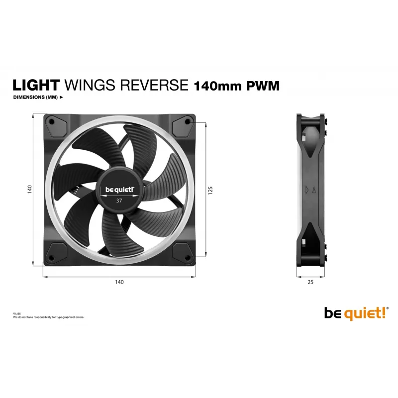 be quiet! Light Wings 140 mm PWM Reverse Czarny Wentylator do obudowy komputera 14 cm 1 szt.