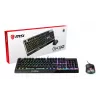 MSI VIGOR GK30 COMBO RGB MEMchaniczna klawiatura gamingowa + mysz Clutch GM11 ' układ UK, 6-strefowe podświetlenie RGB klawiatury, dwustrefowe podświetlenie RGB myszy, czujnik optyczny 5000 DPI, RGB Mystic Light'