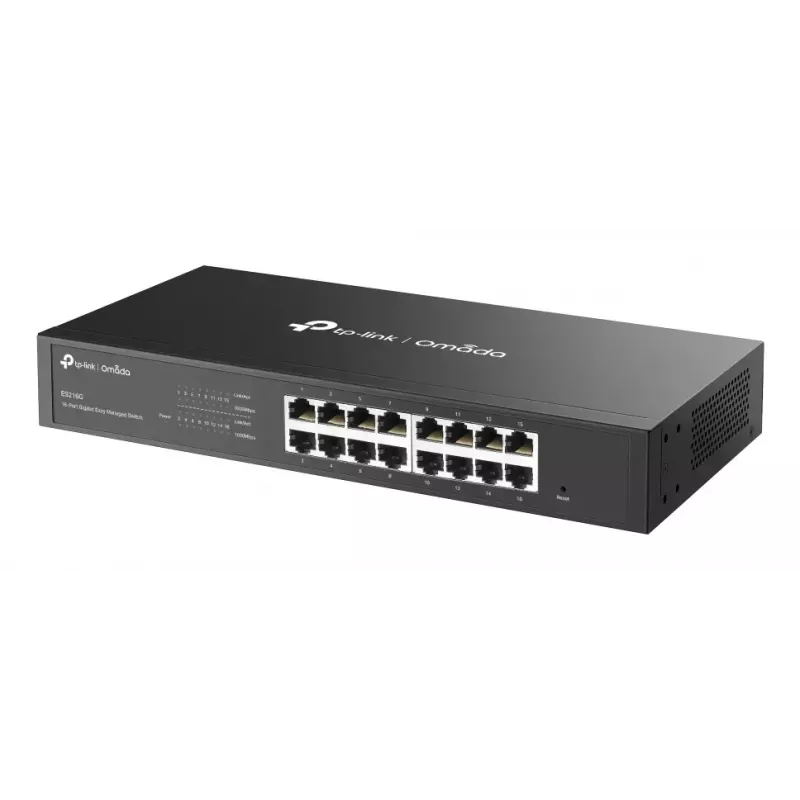 Zarządzalny przełącznik L2 Gigabit Ethernet TP-Link Omada ES216G — 16 x RJ-45 10/100/1000, 32 Gbit/s, 8000 MAC, czarny, montaż w szafie